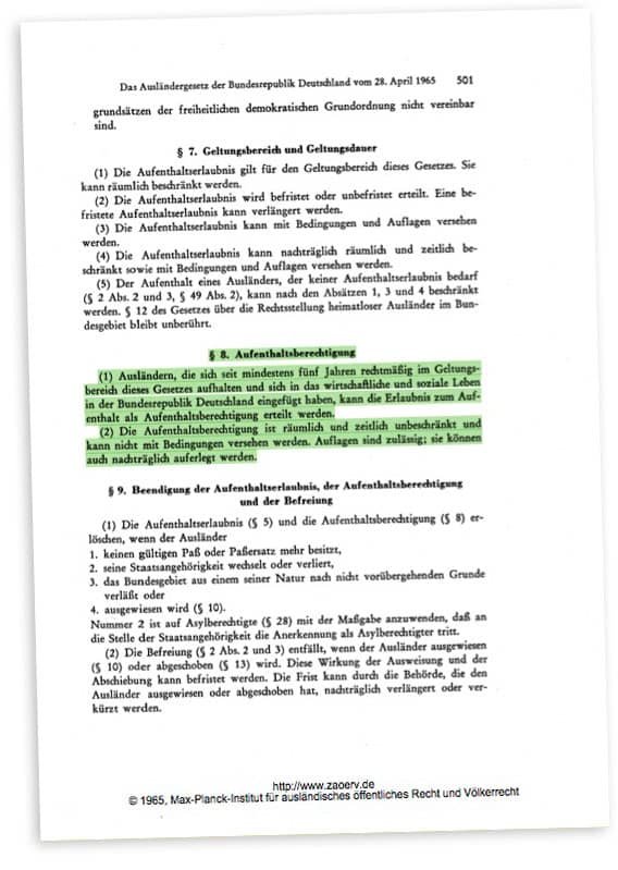 Dokument aus dem Ausländergesetz der Bundesrepublik Deutschland, §9